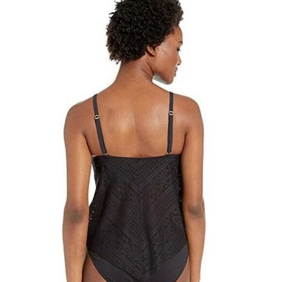 NWT! Bleu Rod Beattie Womens Black High Neck Crochet Tankini Top - Size 8 - Picture 5 of 11